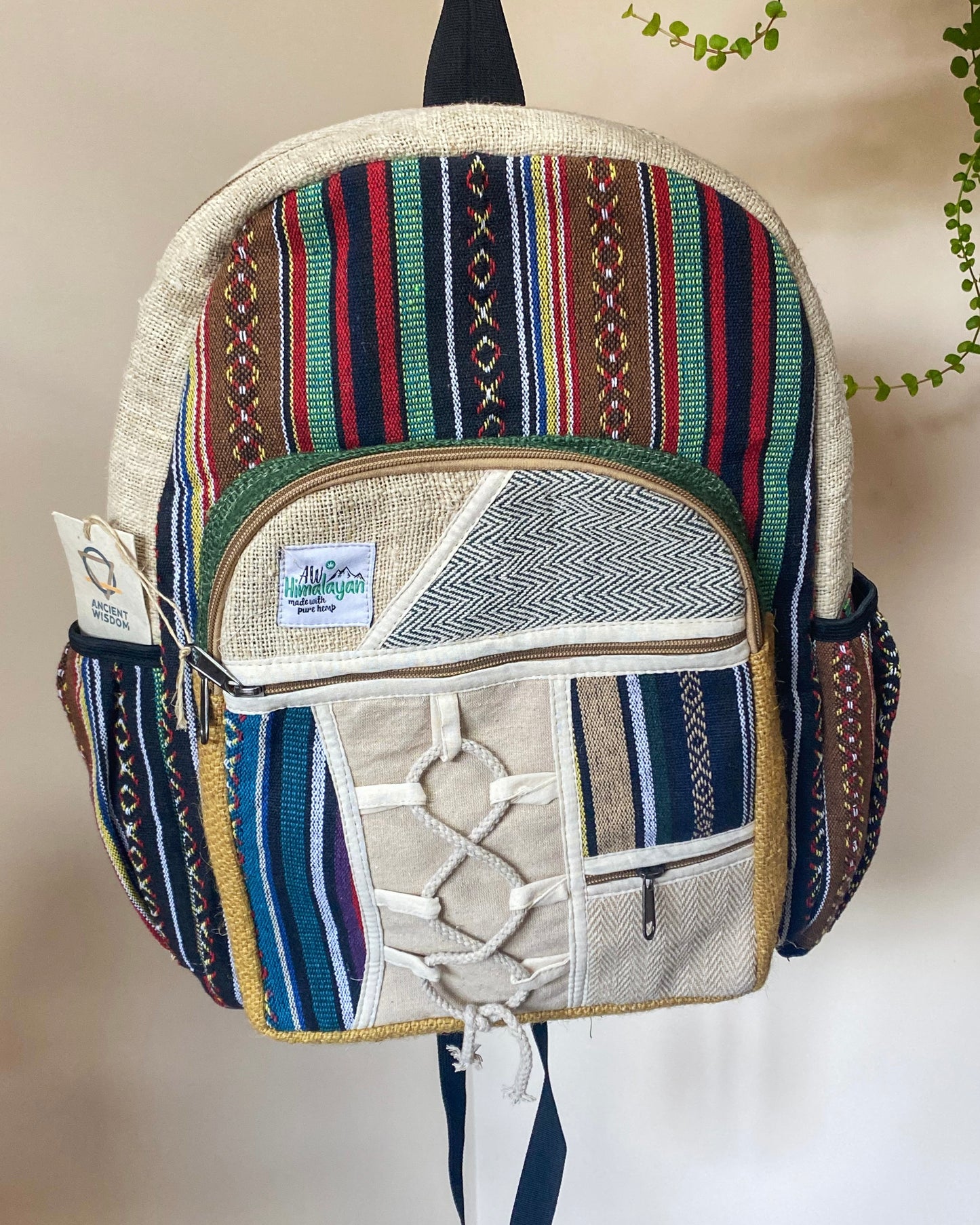 Didelė kanapinė kuprinė su virvėmis