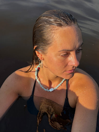 Natūralių akmenų ir gėlavandenio perlo vėrinys "Blue lagoon"