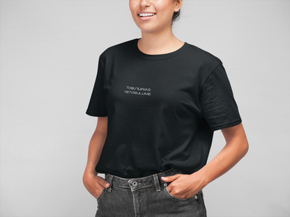 "Tobulumas netobulume" siuvinėti juodi marškinėliai